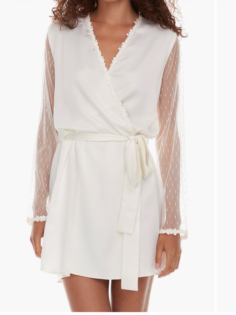 Flora Nikrooz Ivory Wrap Robe with Sheer Dotted Sleeves